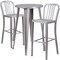 Merrick Lane Evelyne Outdoor Dining Set with 24" Round Table and Slatted Back Bar Stools with Footrests